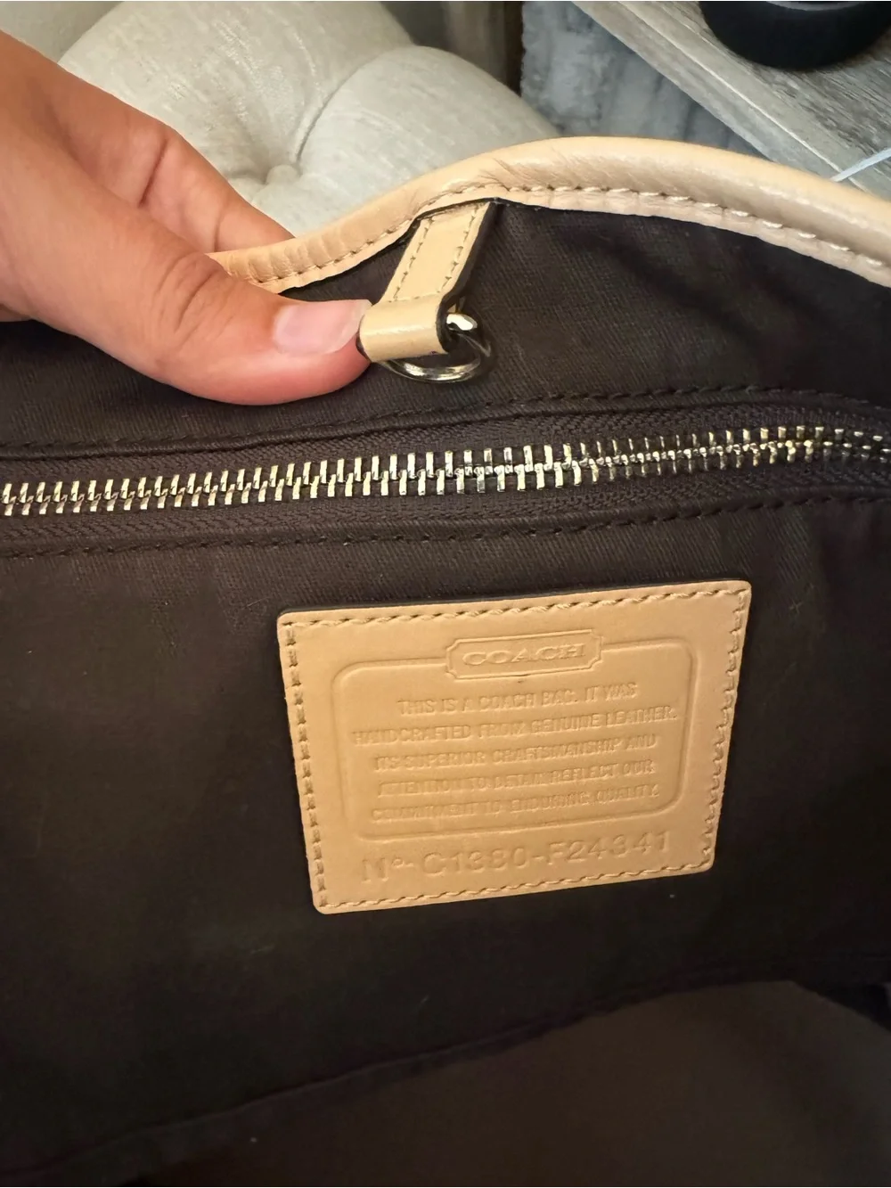 Coach Dark Brown Tote with Orange Trim and Handles